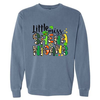 Little Miss Shenanigans Leopard Shamrock St Patrick's Day Gift Garment-Dyed Sweatshirt