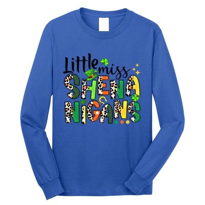 Little Miss Shenanigans Leopard Shamrock St Patrick's Day Gift Long Sleeve Shirt