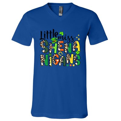 Little Miss Shenanigans Leopard Shamrock St Patrick's Day Gift V-Neck T-Shirt