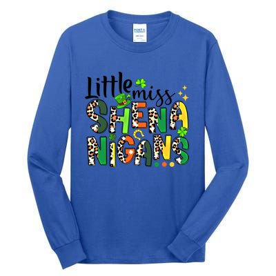 Little Miss Shenanigans Leopard Shamrock St Patrick's Day Gift Tall Long Sleeve T-Shirt