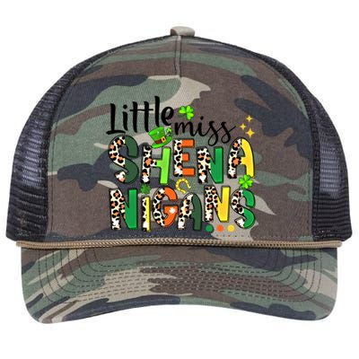 Little Miss Shenanigans Leopard Shamrock St Patrick's Day Gift Retro Rope Trucker Hat Cap