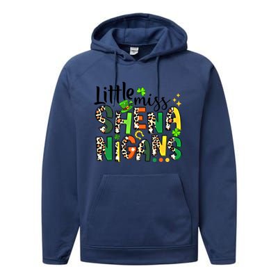 Little Miss Shenanigans Leopard Shamrock St Patrick's Day Gift Performance Fleece Hoodie