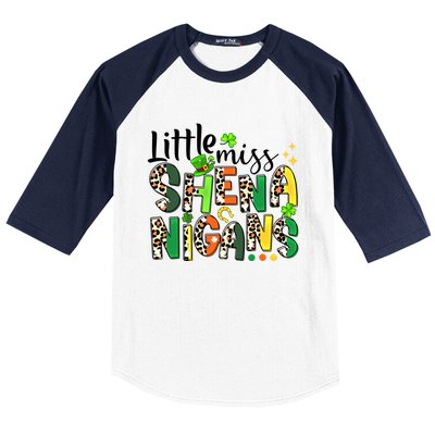 Little Miss Shenanigans Leopard Shamrock St Patrick's Day Gift Baseball Sleeve Shirt