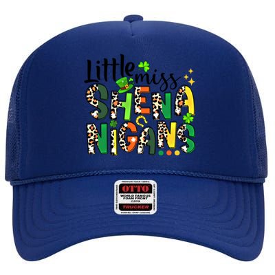 Little Miss Shenanigans Leopard Shamrock St Patrick's Day Gift High Crown Mesh Back Trucker Hat