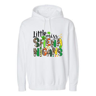 Little Miss Shenanigans Leopard Shamrock St Patrick's Day Gift Garment-Dyed Fleece Hoodie