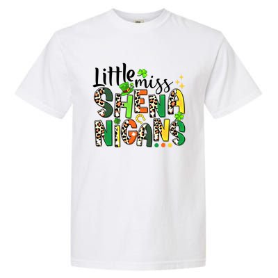 Little Miss Shenanigans Leopard Shamrock St Patrick's Day Gift Garment-Dyed Heavyweight T-Shirt