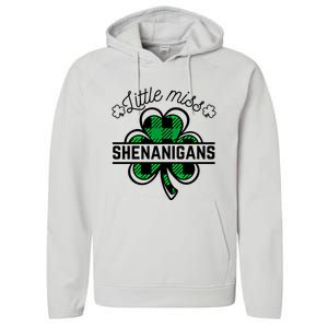 Little Miss Shenanigans Patrick's Day Leopard Shamrock Irish Gift Performance Fleece Hoodie