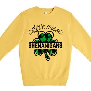 Little Miss Shenanigans Patrick's Day Leopard Shamrock Irish Gift Premium Crewneck Sweatshirt