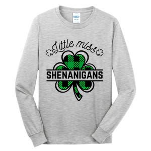 Little Miss Shenanigans Patrick's Day Leopard Shamrock Irish Gift Tall Long Sleeve T-Shirt