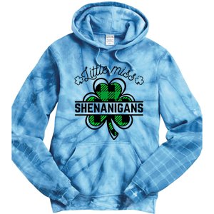 Little Miss Shenanigans Patrick's Day Leopard Shamrock Irish Gift Tie Dye Hoodie