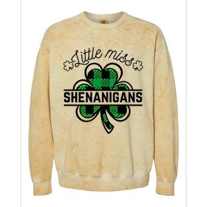 Little Miss Shenanigans Patrick's Day Leopard Shamrock Irish Gift Colorblast Crewneck Sweatshirt