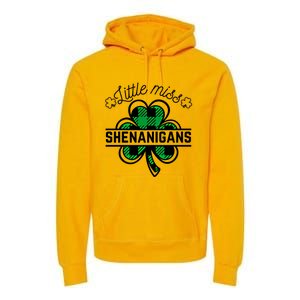 Little Miss Shenanigans Patrick's Day Leopard Shamrock Irish Gift Premium Hoodie