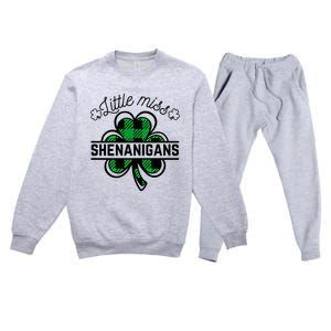 Little Miss Shenanigans Patrick's Day Leopard Shamrock Irish Gift Premium Crewneck Sweatsuit Set