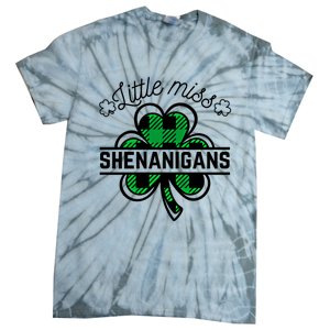 Little Miss Shenanigans Patrick's Day Leopard Shamrock Irish Gift Tie-Dye T-Shirt