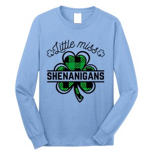 Little Miss Shenanigans Patrick's Day Leopard Shamrock Irish Gift Long Sleeve Shirt