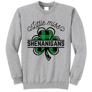 Little Miss Shenanigans Patrick's Day Leopard Shamrock Irish Gift Sweatshirt