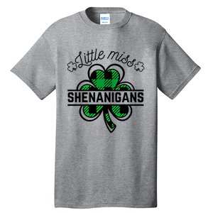 Little Miss Shenanigans Patrick's Day Leopard Shamrock Irish Gift Tall T-Shirt