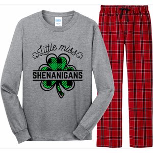 Little Miss Shenanigans Patrick's Day Leopard Shamrock Irish Gift Long Sleeve Pajama Set