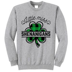 Little Miss Shenanigans Patrick's Day Leopard Shamrock Irish Gift Tall Sweatshirt