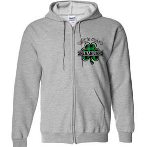 Little Miss Shenanigans Patrick's Day Leopard Shamrock Irish Gift Full Zip Hoodie