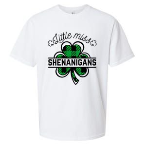 Little Miss Shenanigans Patrick's Day Leopard Shamrock Irish Gift Sueded Cloud Jersey T-Shirt