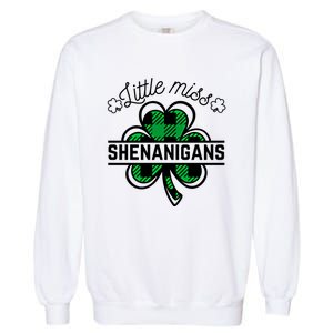 Little Miss Shenanigans Patrick's Day Leopard Shamrock Irish Gift Garment-Dyed Sweatshirt