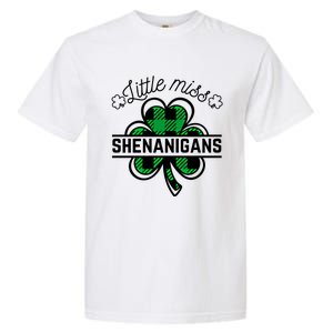 Little Miss Shenanigans Patrick's Day Leopard Shamrock Irish Gift Garment-Dyed Heavyweight T-Shirt