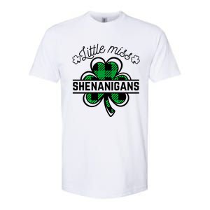 Little Miss Shenanigans Patrick's Day Leopard Shamrock Irish Gift Softstyle CVC T-Shirt