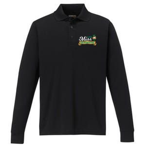 Little Miss Shenanigans St Patrick's Design Great Gift Performance Long Sleeve Polo