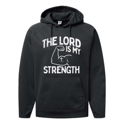 Lord My Strength Bible Workout Gym God Jesus Catholic Gift Performance Fleece Hoodie