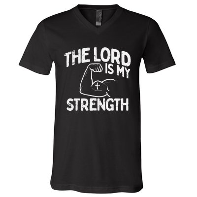 Lord My Strength Bible Workout Gym God Jesus Catholic Gift V-Neck T-Shirt