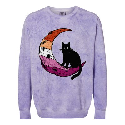 Lesbian Moon Space Cat Pride Flag LGBT Subtle Gay Sapphic Colorblast Crewneck Sweatshirt