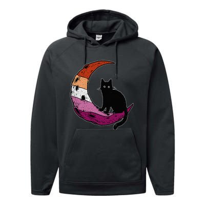 Lesbian Moon Space Cat Pride Flag LGBT Subtle Gay Sapphic Performance Fleece Hoodie