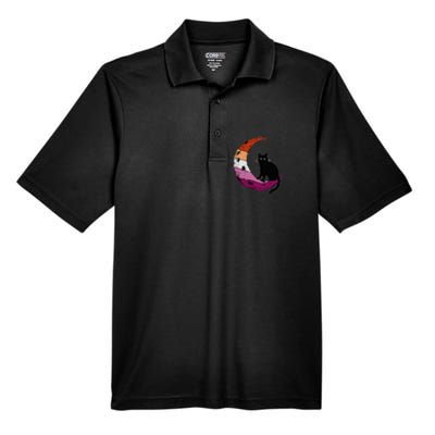 Lesbian Moon Space Cat Pride Flag LGBT Subtle Gay Sapphic Men's Origin Performance Pique Polo