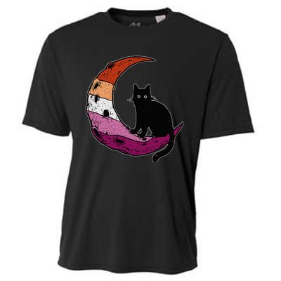 Lesbian Moon Space Cat Pride Flag LGBT Subtle Gay Sapphic Cooling Performance Crew T-Shirt