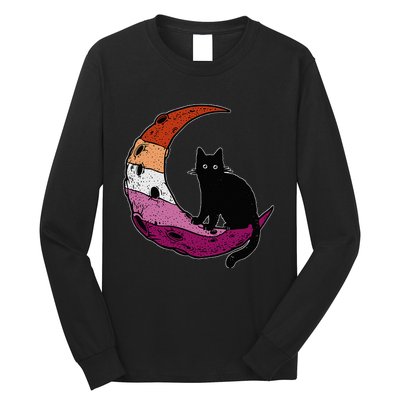 Lesbian Moon Space Cat Pride Flag LGBT Subtle Gay Sapphic Long Sleeve Shirt