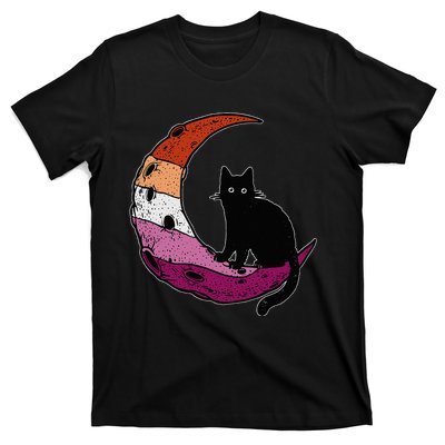 Lesbian Moon Space Cat Pride Flag LGBT Subtle Gay Sapphic T-Shirt