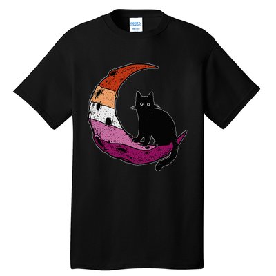 Lesbian Moon Space Cat Pride Flag LGBT Subtle Gay Sapphic Tall T-Shirt