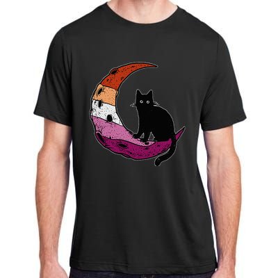 Lesbian Moon Space Cat Pride Flag LGBT Subtle Gay Sapphic Adult ChromaSoft Performance T-Shirt