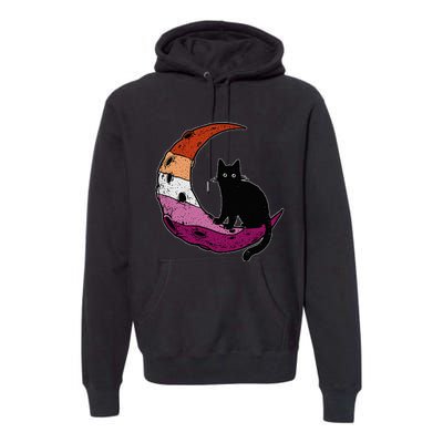 Lesbian Moon Space Cat Pride Flag LGBT Subtle Gay Sapphic Premium Hoodie