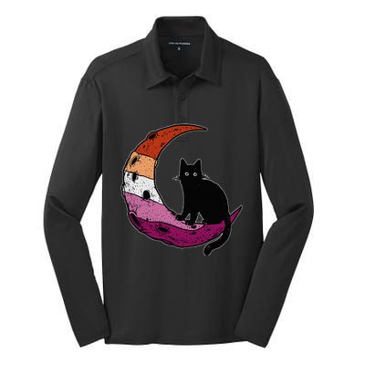 Lesbian Moon Space Cat Pride Flag LGBT Subtle Gay Sapphic Silk Touch Performance Long Sleeve Polo