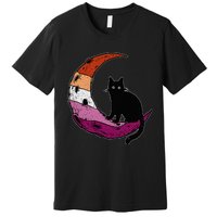 Lesbian Moon Space Cat Pride Flag LGBT Subtle Gay Sapphic Premium T-Shirt