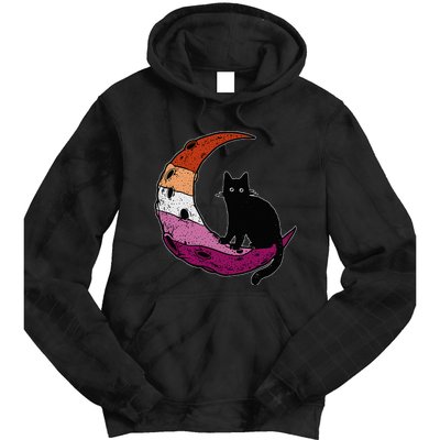 Lesbian Moon Space Cat Pride Flag LGBT Subtle Gay Sapphic Tie Dye Hoodie