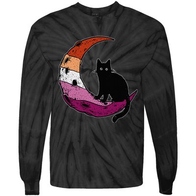 Lesbian Moon Space Cat Pride Flag LGBT Subtle Gay Sapphic Tie-Dye Long Sleeve Shirt