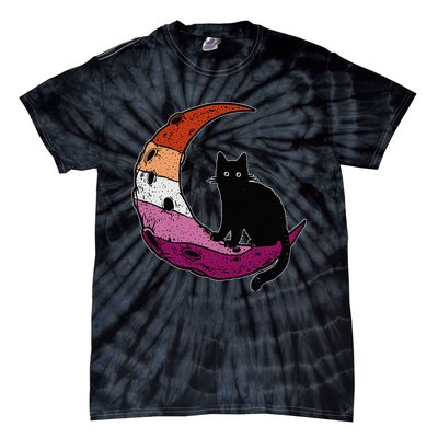 Lesbian Moon Space Cat Pride Flag LGBT Subtle Gay Sapphic Tie-Dye T-Shirt