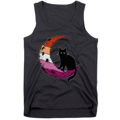 Lesbian Moon Space Cat Pride Flag LGBT Subtle Gay Sapphic Tank Top