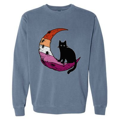 Lesbian Moon Space Cat Pride Flag LGBT Subtle Gay Sapphic Garment-Dyed Sweatshirt