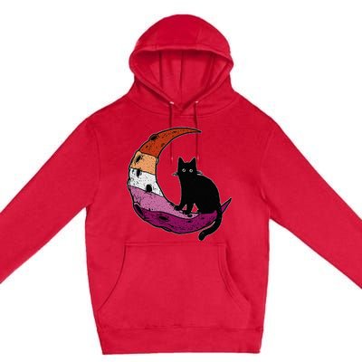 Lesbian Moon Space Cat Pride Flag LGBT Subtle Gay Sapphic Premium Pullover Hoodie