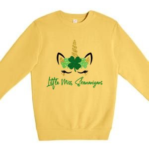 Little Miss Shenanigans Unicorn St Patrick's Day Great Gift Premium Crewneck Sweatshirt