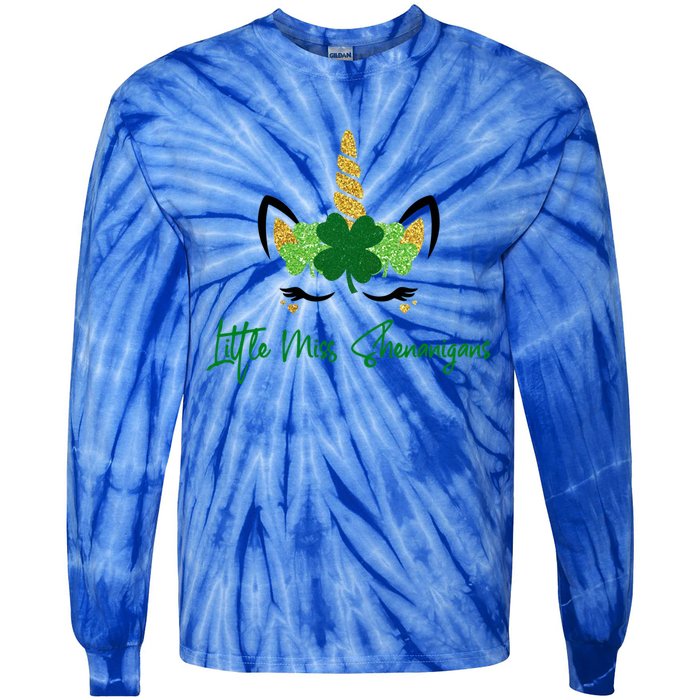 Little Miss Shenanigans Unicorn St Patrick's Day Great Gift Tie-Dye Long Sleeve Shirt